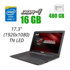 Игровой ноутбук Asus ROG GL752VW-DH71 / 17.3" (1920x1080) TN LED / Intel Core i7-6700HQ (4 (8) ядра по 2.6 - 3.5 GHz) / 16 GB DDR4 / 480 GB SSD / nVidia GeForce GTX 960, 4 GB GDDR5, 128-bit / WebCam / DVD-RW