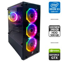 Игровой ПК 1stPlayer Fire Dancing V2 Tower / Intel Xeon E3-1241 v3 (аналог Intel Core i7-4770) (4 (8) ядра по 3.5 - 3.9 GHz) / 32 GB DDR3 / 240 GB SSD + 500 GB HDD / nVidia GeForce GTX 1050 Ti, 4 GB GDDR5, 128-bit / 500W + Кабели в комплекте