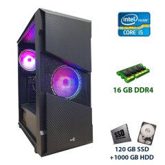 Игровой ПК AeroCool Menace Saturn FRGB Tower / Intel Core i5-9400F (6 ядер по 2.9 - 4.1 GHz) / 16 GB DDR4 / 120 GB SSD+1000 GB HDD / nVidia GeForce GTX 1060, 3 GB GDDR5, 192-bit / 600W
