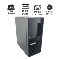 Игровой ПК Lenovo ThinkStation P330 Tower / Intel Core i5-8400 (6 ядер по 2.8 - 4.0 GHz) / 16 GB DDR4 / 240 GB SSD + 1000 GB HDD / nVidia GeForce GTX 1650, 4 GB GDDR5, 128-bit / DVI, DP, HDMI