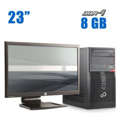 Комплект ПК: Fujitsu Esprimo P556 E85+ Tower / Intel Core i3-6100 (2 (4) ядра по 3.7 GHz) / 8 GB DDR4 / 240 GB SSD / Intel HD Graphics 530 / DVD-ROM + Монитор HP Compaq LA2306x / 23" (1920x1080) TN / DVI, VGA, DP + Клавиатура и мышь