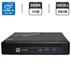 Неттоп HP ProDesk 600 G2 Mini PC USFF / Intel Core i5-6500T (4 ядра по 2.5 - 3.1 GHz) / 12 GB DDR4 / 256 GB SSD M.2 / Intel HD Graphics 530 / Windows 11 Pro + Блок живлення