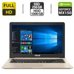 Ультрабук Asus VivoBook Pro 15 N580VN / 15.6" (1920x1080) IPS / Intel Core i7-7700HQ (4 (8) ядра по 2.8 - 3.8 GHz) / 16 GB DDR4 / 256 GB SSD + 1000 GB HDD / nVidia GeForce MX150, 2 GB GDDR5, 64-bit / WebCam / HDMI / Windows 10 Pro