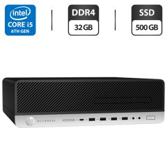 Комп'ютер HP EliteDesk 800 G3 SFF / Intel Core i5-6500 (4 ядра по 3.2 - 3.6 GHz) / 32 GB DDR4 / 500 GB SSD / Intel HD Graphics 530 / DVD-ROM / Windows 11 Pro + Кабель з DisplayPort на VGA