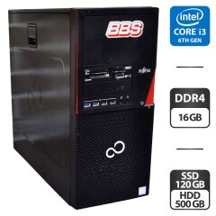 Комп'ютер Fujitsu Esprimo P756 E94 Tower / Intel Core i3-6100 (2 (4) ядра по 3.7 GHz) / 16 GB DDR4 / 120 SSD + 500 GB HDD / Intel HD Graphics 530 + Перехідник з DVI на VGA