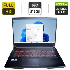 Игровой ноутбук MSI GF63 Thin 9SC / 15.6" (1920x1080) IPS / Intel Core i5-9300H (4 (8) ядра по 2.4 - 4.1 GHz) / 8 GB DDR4 / 512 GB SSD / nVidia GeForce GTX 1650 Ti Max-Q, 4 GB GDDR6, 128-bit / WebCam