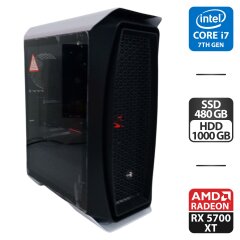 Игровой ПК AeroCool Aero One Frost Tower / Intel Core i7-7700 (4 (8) ядра по 3.6 - 4.2 GHz) / 32 GB DDR4 / 480 GB SSD M.2 + 1000 GB HDD / AMD Radeon RX 5700 XT, 8 GB GDDR6, 256-bit / 600W + Кабели HDMI и питания