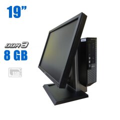 Комплект ПК: Dell Optiplex 7010 USFF / Intel Pentium G645 (2 ядра по 2.9 GHz) / 8 GB DDR3 / 120 GB SSD / Intel HD Graphics / DVD-RW + Монитор Dell P1911b / 19" (1440x900) TN / DVI, VGA 