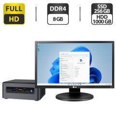 Комплект ПК: Terra Mini USFF / Intel Core i3-8109U (2 (4) ядра по 3.0 - 3.6 GHz) / 8 GB DDR4 / 256 GB SSD + 1000 GB HDD / Intel Iris Plus Graphics 655 + Монитор LG 24MB35PM-B / 24" (1920x1080) IPS + Блок питания, кабели питания и HDMI, Windows 11 Pro