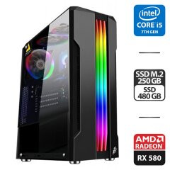 Игровой ПК 1stPlayer RainBow R3-A Tower NEW / Intel Core i5-7500 (4 ядра по 3.4 - 3.8 GHz) / 16 GB DDR4 / 250 GB SSD M.2 + 480 GB SSD NEW / AMD Radeon RX 580, 4 GB GDDR5, 256-bit NEW / 500W NEW