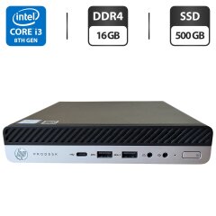 Неттоп HP ProDesk 600 G4 Desktop Mini USFF / Intel Core i3-8100T (4 ядра по 3.1 GHz) / 16 GB DDR4 / 500 GB SSD M.2 / Intel UHD Graphics 630 / Wi-Fi / Bluetooth / Windows 11 Pro / Блок питания + Кабель з DisplayPort на VGA