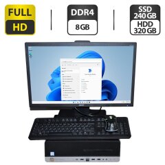 Комплект: HP EliteDesk 800 G3 SFF / Intel Core i5-6500 (4 ядра по 3.2 - 3.6 GHz) / 8 GB DDR4 / 240 GB SSD + 320 GB HDD / Intel HD Graphics 530 + Монитор Acer B226HQL / 22" (1920x1080) TN + Мышка, клавиатура, кабели, USB Wi-Fi / Windows 11 Pro