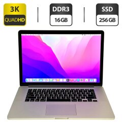 Ноутбук Apple A1398 MacBook Pro Retina / 15.4" (2880x1800) IPS / Intel Core i7-4770HQ (4 (8) ядра по 2.2 - 3.4 GHz) / 16 GB DDR3 / 256 GB SSD M.2 / Intel Iris Pro Graphics 5200 / WebCam / macOS