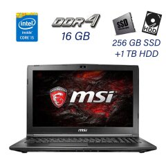 Игровой ноутбук MSI GL62M 7RD / 15.6" (1920х1080) IPS / Intel Core i5-7300HQ (4 ядра по 2.5 - 3.5 GHz) / 16 GB DDR4 / 256 GB SSD+1 TB HDD / nVidia GeForce GTX 1050, 2 GB GDDR5, 128-bit / WebCam / USB 3.0