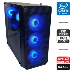 Игровой ПК ProLogix E120 Tempered Glass&Mesh Black Tower / Intel Core i5-8500 (6 ядер по 3.0 - 4.1 GHz) / 24 GB DDR4 / 512 GB SSD + 1000 GB HDD / AMD Radeon RX 580, 8 GB GDDR5, 256-bit / 500W + Кабели HDMI и питания