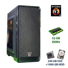 Ігровий ПК Vinga Tower / AMD Ryzen 7 2700X (8 (16) ядра по 3.7 - 4.3 GHz) / 32 GB DDR4 / 240 GB SSD +1000 HDD / AMD Radeon RX 5500 XT, 4 GB GDDR6, 128-bit