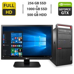 Комплект: Lenovo M800 Tower / Intel Core i5-6600 (4 ядра по 3.3 - 3.9 GHz) / 16 GB DDR4 / 256 GB SSD + 1000 GB SSD + 500 GB HDD / nVidia GeForce GTX 550 Ti, 1 GB GDDR5, 192-bit + Монитор LG 24MB37PM-B / 24" (1920x1080) IPS + Клавиатура, мышка, кабели