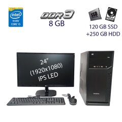 Комплект ПК: FrimeCom Tower / Intel Core i5-3470S (4 ядра по 2.9 - 3.6 GHz) / 8 GB DDR3 / 120 GB SSD+250 GB HDD + Монитор LG 24MP48HQ-P / 24" (1920x1080) IPS LED / 1x HDMI, 1x VGA, 1x Audio Port Combo