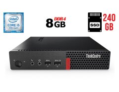 Неттоп Lenovo ThinkCentre M710q Tiny USFF / Intel Core i5-7400T (4 ядра по 2.4 - 3.0 GHz) / 8 GB DDR4 / 240 GB SSD / Intel HD Graphics 630 / DisplayPort / Wi-Fi 