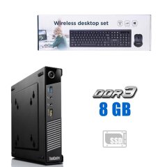 Неттоп Lenovo ThinkCentre M73 USFF / Intel Core i3-4130T (2 (4) ядра по 2.9 GHz) / 8 GB DDR3 / 120 GB SSD / Intel HD Graphics 4400 + Комплект: бездротові клавіатура та мишка