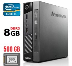 Неттоп Lenovo ThinkCentre M93p Tiny USFF / Intel Core i5-4570T (2 (4) ядра по 2.9 - 3.6 GHz) / 8 GB DDR3 / 500 GB SSD / Intel HD Graphics 4600 / DVD-RW / DisplayPort / Блок живлення в комплекті