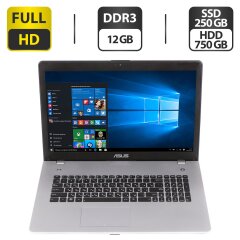 Ноутбук Asus N76VZ / 17.3" (1920x1080) TN / Intel Core i7-3610QM (4 (8) ядра по 2.3 - 3.3 GHz) / 12 GB DDR3 / 250 GB SSD + 750 GB HDD / Intel HD Graphics 4000 / WebCam / DVD-ROM / VGA + Беспроводная мышка в комплекте