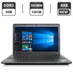Ноутбук Б-клас Lenovo ThinkPad E540 / 15.6" (1366x768) TN / Intel Core i3-4000M (2 (4) ядра по 2.4 GHz) / 8 GB DDR3 / 120 GB SSD NEW / Intel HD Graphics 4600 / WebCam / DVD-ROM / АКБ NEW / Windows 10 Pro