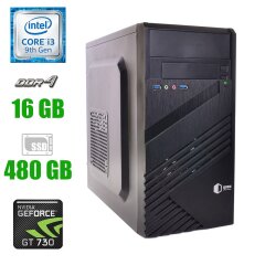 Новый компьютер  Prime Qube QB05M U3 Tower / Intel Core i3-9100F (4 ядра по 3.6 - 4.2 GHz) / 16 GB DDR4 / 480 GB SSD / nVidia GeForce GT 710, 2 GB DDR5, 64-bit, 4x HDMI / 400W