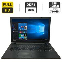 Ноутбук Б-класс Toshiba Satellite C55 / 15.6" (1920x1080) TN / Intel Pentium N3700 (4 ядра по 1.6 - 2.4 GHz) / 8 GB DDR3 / 128 GB SSD + 750 GB HDD / Intel HD Graphics / WebCam / VGA