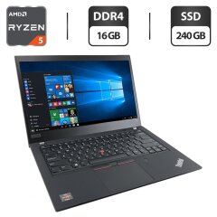 Ноутбук Lenovo ThinkPad T495 / 14" (1920x1080) TN / AMD Ryzen 5 Pro 3500U (4 (8) ядра по 2.1 - 3.7 GHz) / 16 GB DDR4 / 240 GB SSD / AMD Radeon RX Vega 8 Graphics / WebCam