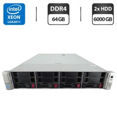 Сервер HP ProLiant DL380 Gen9 (4 LFF) 2U Rack / 2x Intel Xeon E5-2680 v4 (14 (28) ядра по 2.4 - 3.3 GHz) / 64 GB DDR4 / 2x 6000 GB HDD (SAS) / RAID HP Smart Array P440ar / 2x 500W
