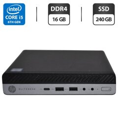 Неттоп HP EliteDesk 800 G3 Desktop Mini USFF / Intel Core i5-6500T (4 ядра по 2.5 - 3.1 GHz) / 16 GB DDR4 / 240 GB SSD / Intel UHD Graphics 630 / Windows 11 Pro / Блок живлення