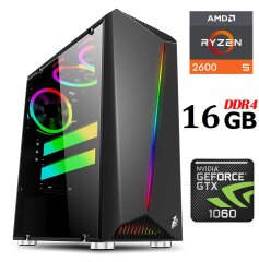 Игровой ПК 1stPlayer Rainbow R3-3R1 Color LED Midi-Tower / AMD Ryzen 5 2600 (6 (12) ядер по 3.4 - 3.9 GHz) / 16 GB DDR4 / 120 GB SSD + 500 GB HDD / nVidia GeForce GTX 1060, 6 GB GDDR5, 192-bit / 460W/ HDMI / DVI / DisplayPort