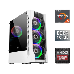 Игровой ПК 1stPlayer White ATX / AMD Ryzen 5 2600 (6 (12) ядер по 3.4 - 3.9 GHz) / 16 GB DDR4 / 128 GB SSD + 1000 GB HDD / AMD Radeon RX 570, 8 GB GDDR5, 256-bit / 500 W / Asus Prime A520M-K