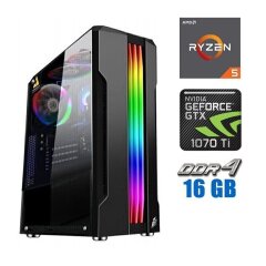 Игровой ПК Tower / AMD Ryzen 5 3600 (6 (12) ядер по 3.6 - 4.2 GHz) / 16 GB DDR4 / 480 GB SSD / nVidia GeForce GTX 1070 Ti, 8 GB GDDR5, 256-bit / 600W