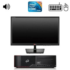 Комплект: Fujitsu Esprimo E700 SFF / Intel Core i5-2400 (4 ядра по 3.1 - 3.4 GHz) / 12 GB DDR3 / 120 GB SSD / Windows 10 + Монитор LG 22EN33 / 22" (1920x1080) TN / VGA + Клавиатура + Б-класс игровая мышь + Колонки + Комплект кабелей