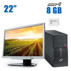 Комплект ПК: Fujitsu Esprimo P556 E85+ Tower / Intel Core i3-6100 (2 (4) ядра по 3.7 GHz) / 8 GB DDR4 / 240 GB SSD / Intel HD Graphics 530 / DVD-ROM + Монитор Acer AL2223W / 22" (1680x1050) TN / VGA, DVI + Клавиатура и мышь