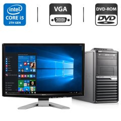 Комплект ПК: компьютер Б-класс Acer Veriton M4610G Tower / Intel Core i5-2320 (4 ядра по 3.0 - 3.3 GHz) / 4 GB DDR3 / 500 GB HDD / Intel HD Graphics 2000 + Монитор Б-класс Acer P223W / 22" (1680x1050) TN / VGA, DVI + Кабели в комплекте
