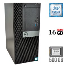 Компьютер Б-класс Dell OptiPlex 7070 Tower / Intel Core i5-9500 (6 ядер по 3.0 - 4.4 GHz) / 16 GB DDR4 / 500 GB SSD / Intel UHD Graphics 630 / 260W / DisplayPort