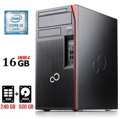 Комп'ютер Fujitsu Esprimo P757 E90+ Tower / Intel Core i5-6500 (4 ядра по 3.2 - 3.6 GHz) / 16 GB DDR4 / 240 GB SSD + 500 GB HDD / Intel HD Graphics 530 / 280W / DisplayPort / DVI