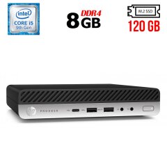 Неттоп HP ProDesk 600 G5 Mini USFF / Intel Core i5-9500T (6 ядер по 2.2 - 3.7 GHz) / 8 GB DDR4 / 120 GB SSD M.2 / Intel UHD Graphics 630 / USB 3.1 / DisplayPort + Блок питания